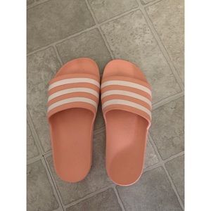 Adidas Pink And White Striped Slides